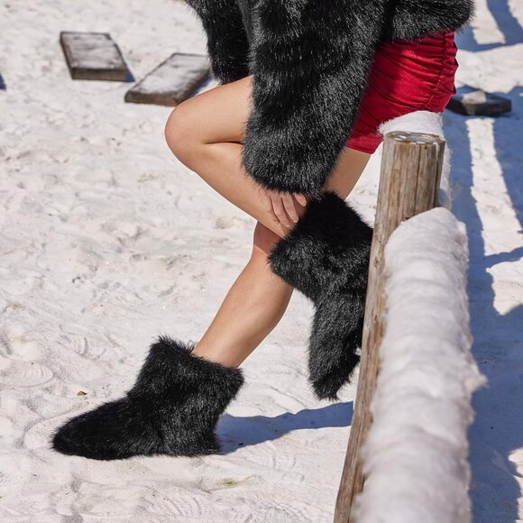 Black Faux Fur Boots - Picture 2 of 6